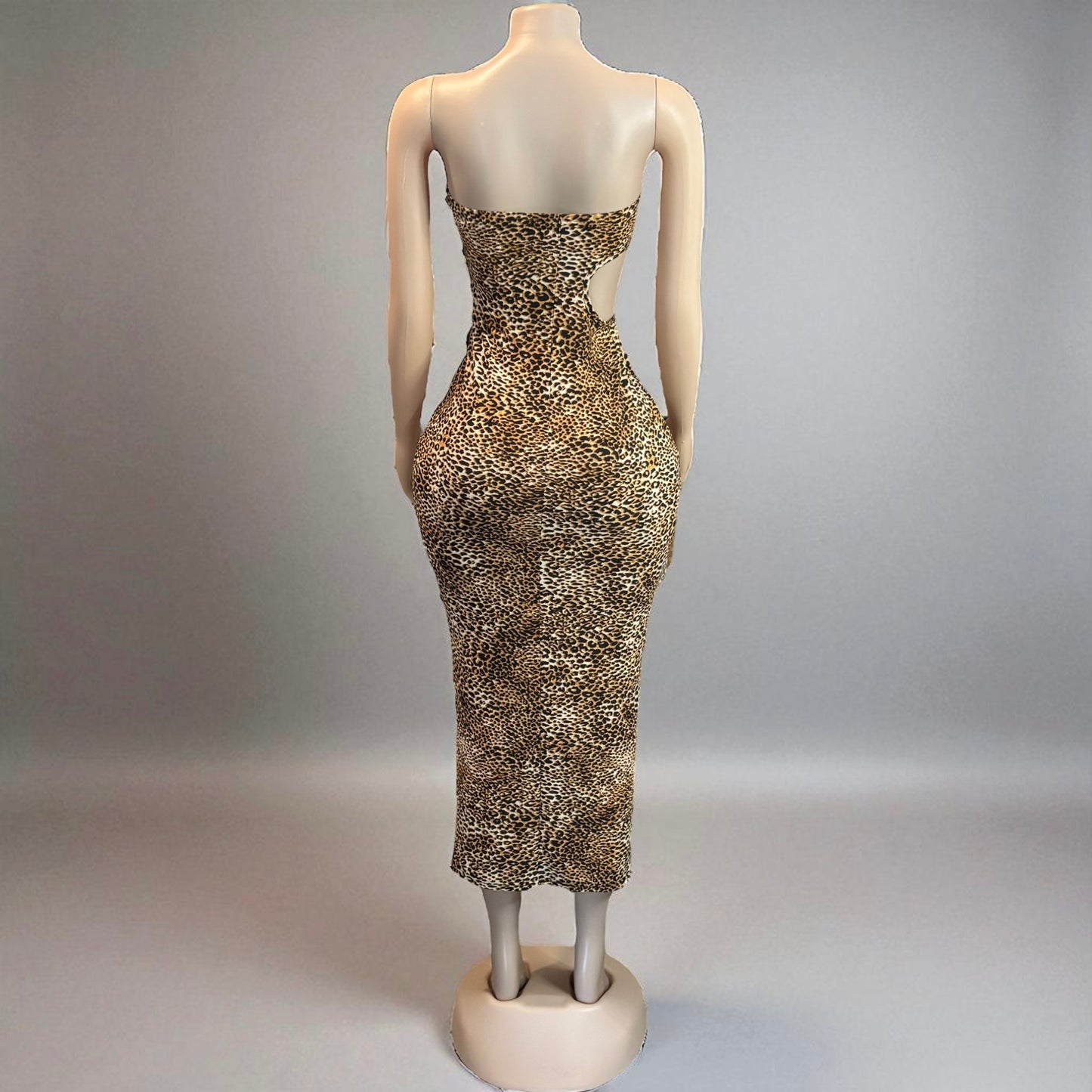 Leopard Print Strapless Midi Dress