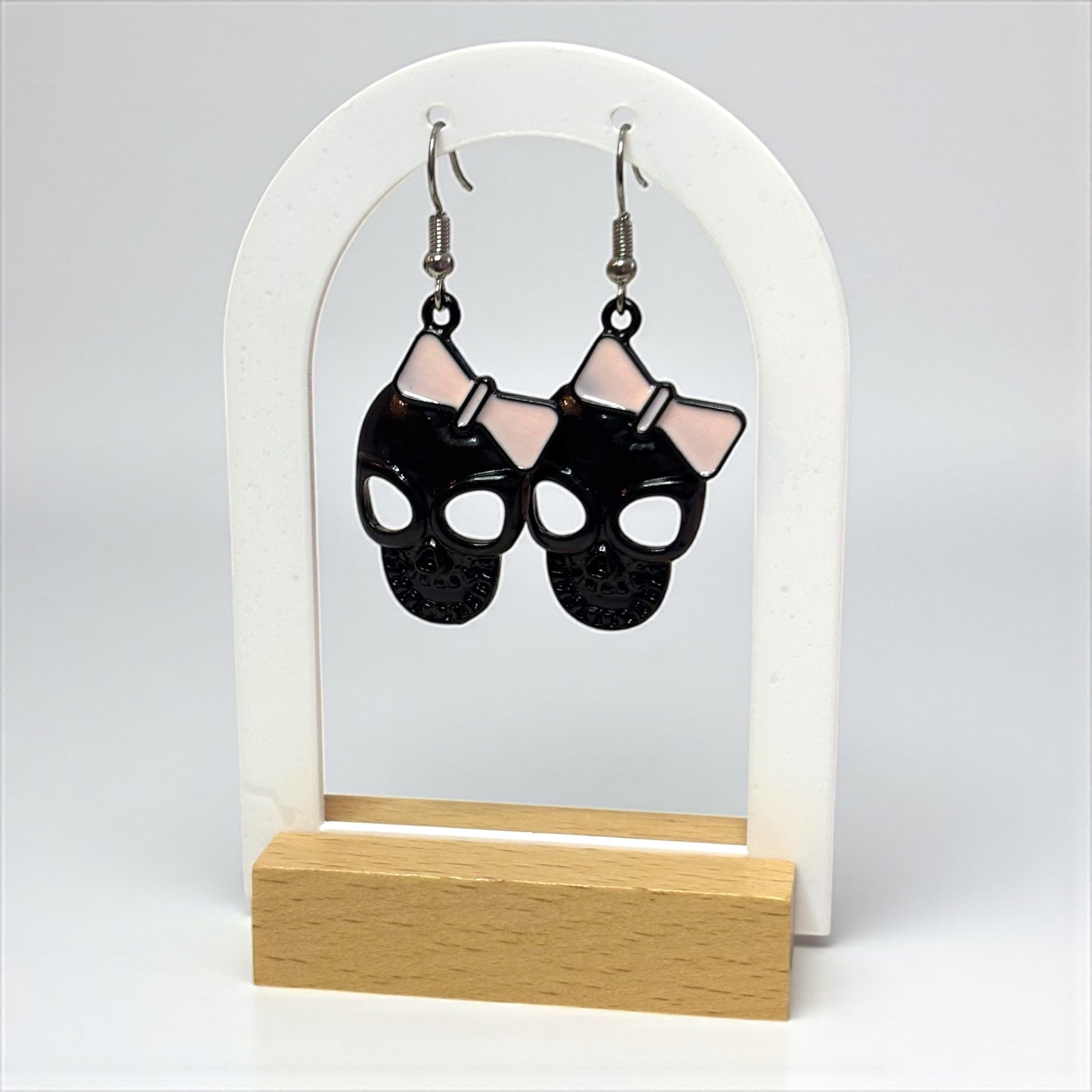 Cute & Spooky Black Skull Earring with Bow
