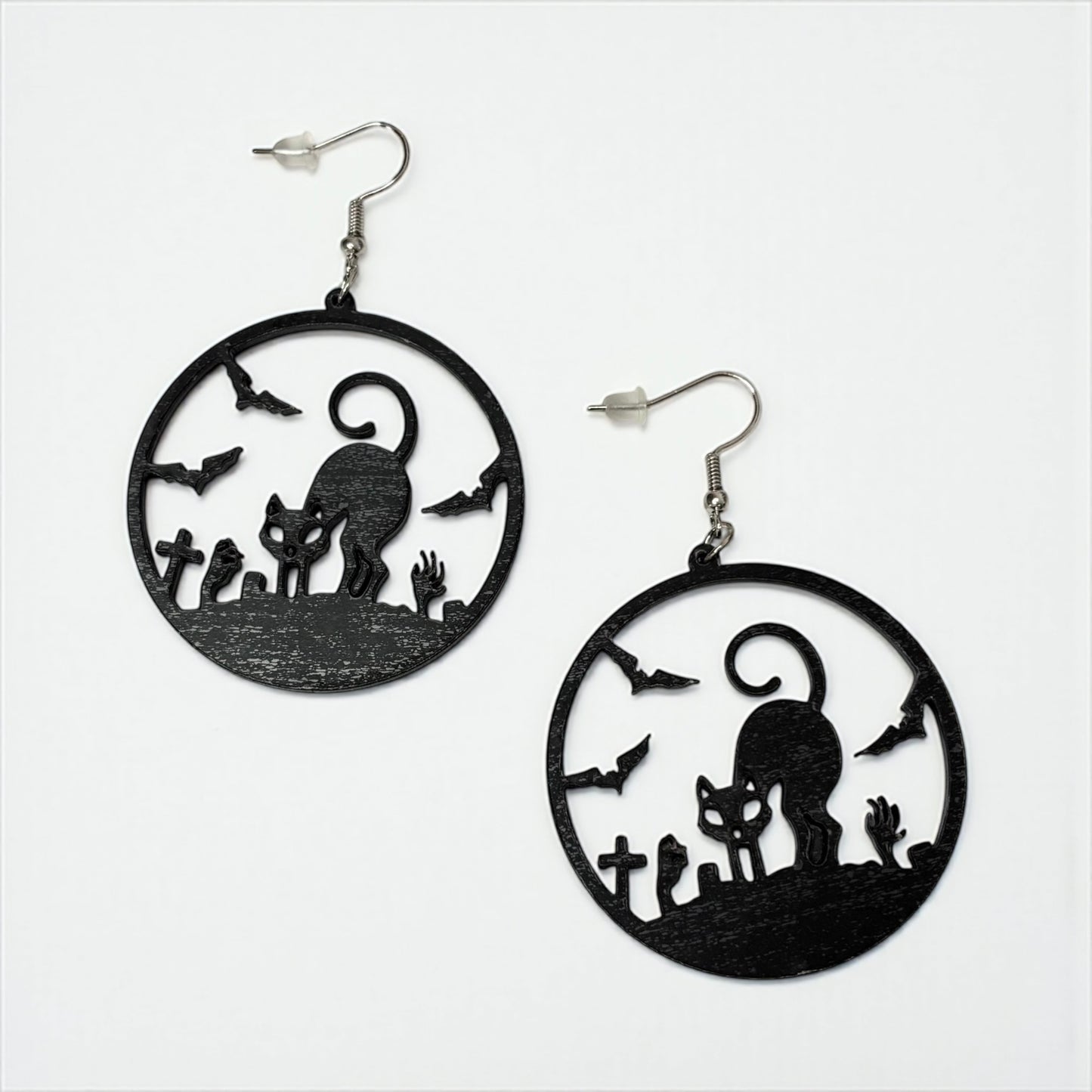 Gothic Cat Bat Drop Earring