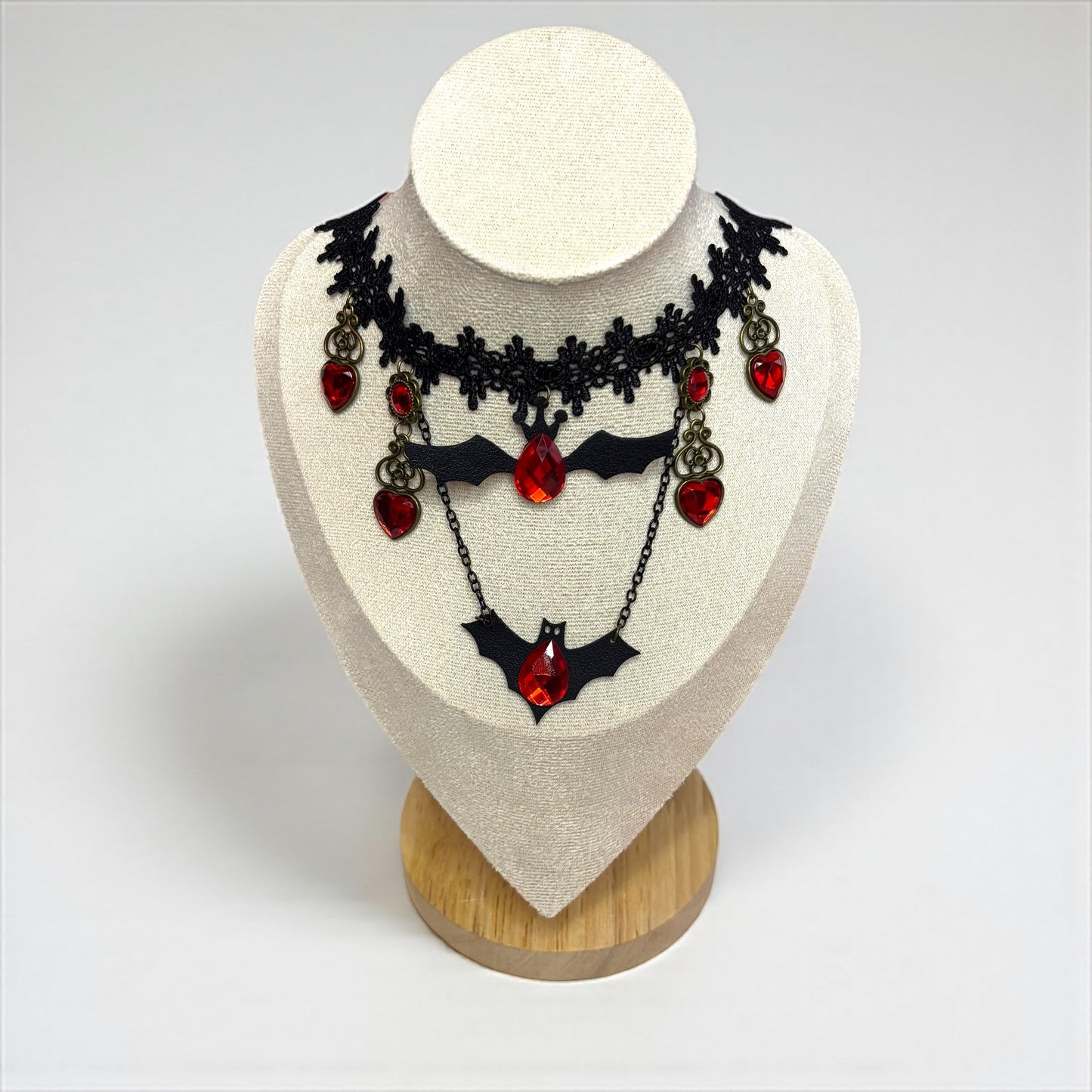 Halloween Bat Choker Necklace with Red Gem Accents