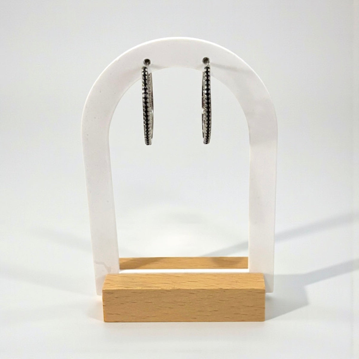 Silver-Tone Oval Hoop Earrings with Black Accents