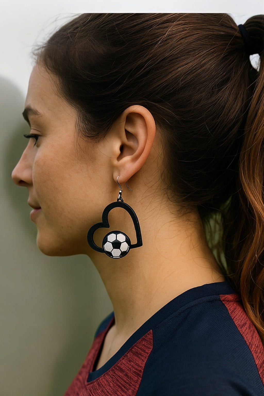 Heart Soccer Wood Earring
