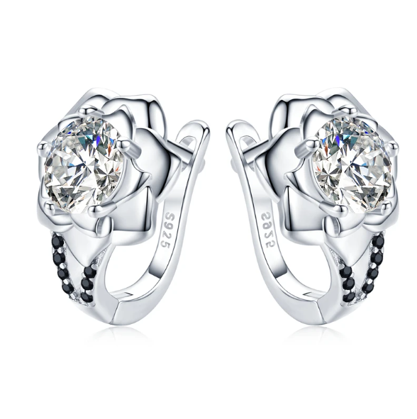 925 Sterling Silver Floral Hoop Earrings