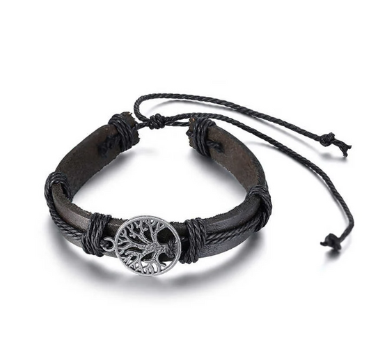 Tree Of Life Charm Leather Rope Chain Bracelet