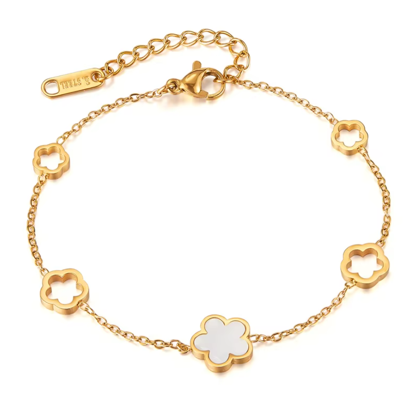 Gold White Shell Flower Bracelet