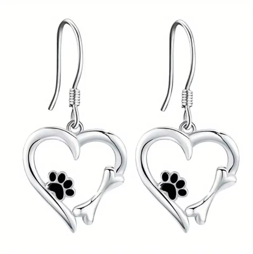 Dog Footprint Heart Drop Earring