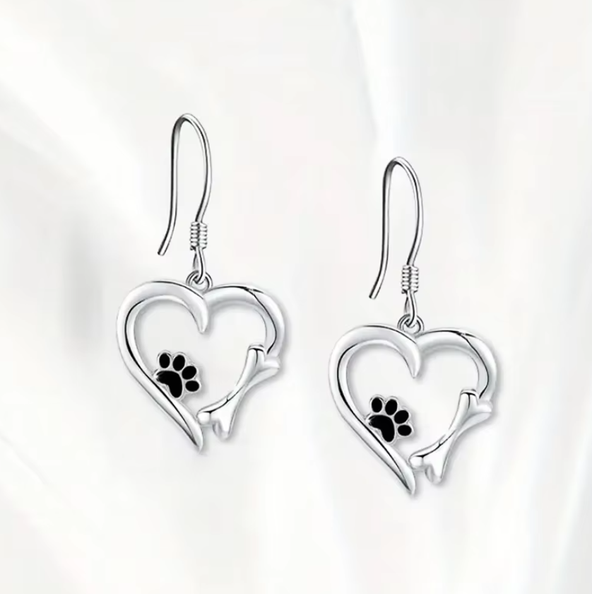 Dog Footprint Heart Drop Earring