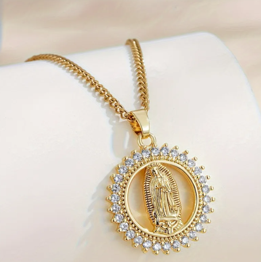 Virgin Mary Pendant Cuban Link Necklace