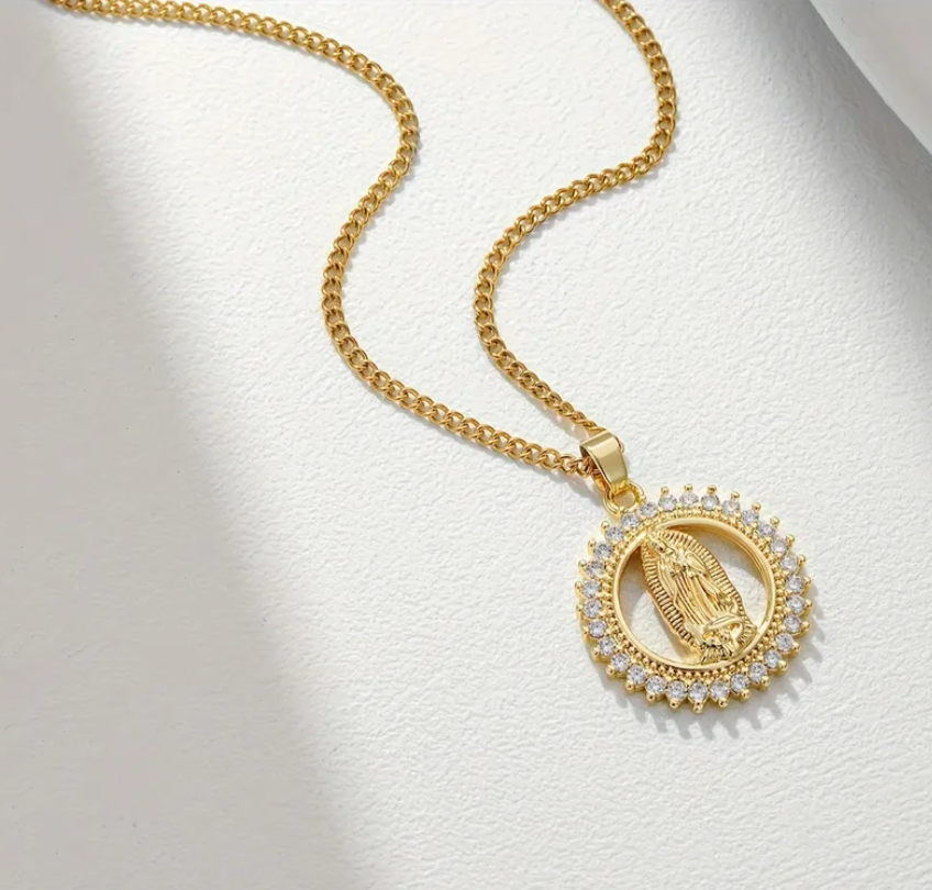 Virgin Mary Pendant Cuban Link Necklace