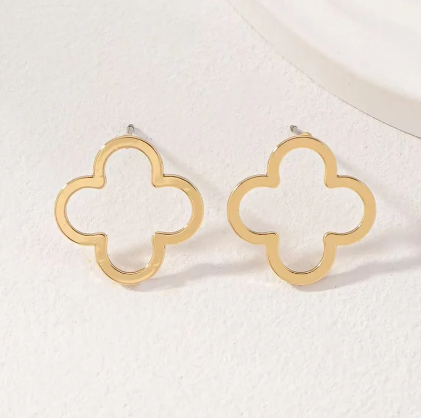 Stainless Steel Flower Ear Gold Studs