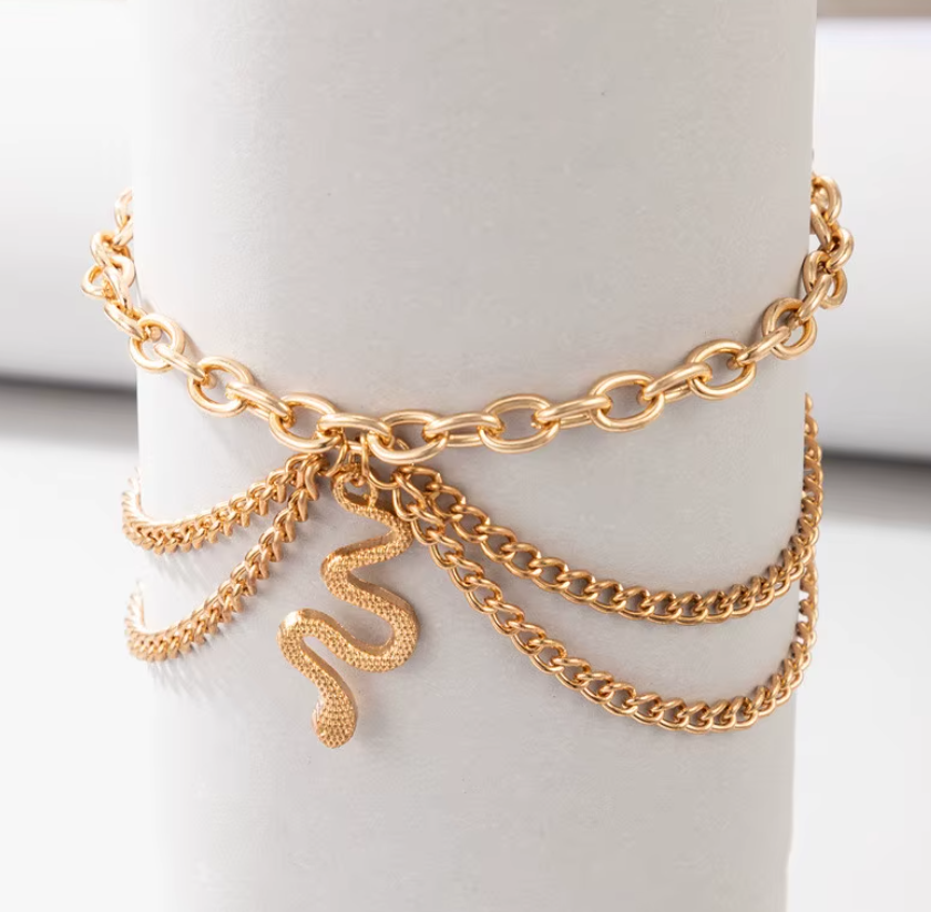 Gold Snake Multilayer Ankle Bracelet