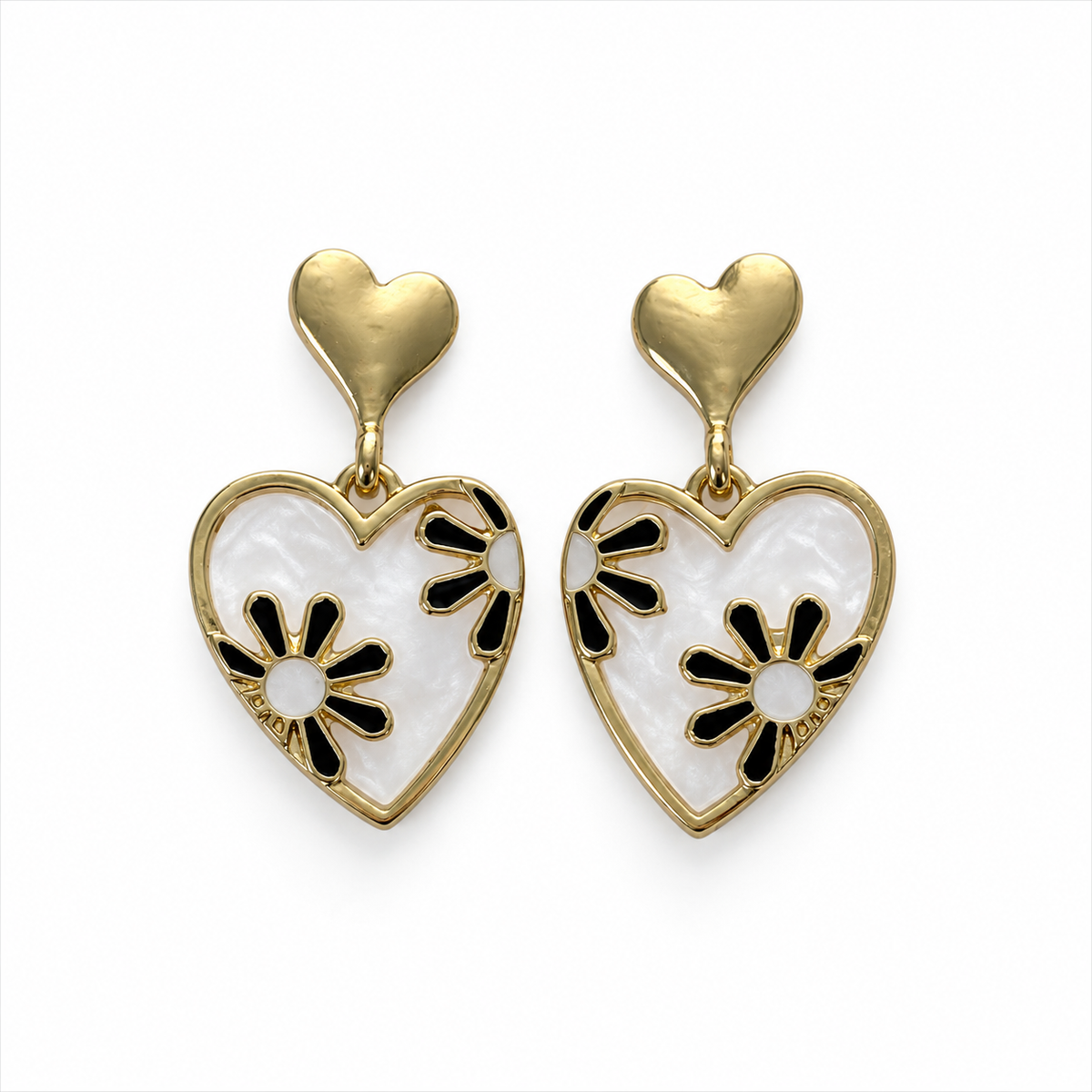 Ivory Floral Heart Drop Earrings
