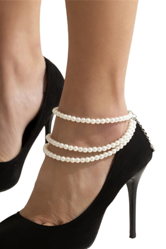 Multilayer Tassel Pearl Chain Anklets