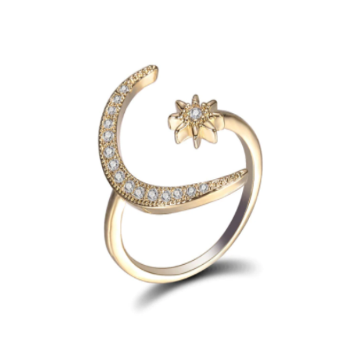 Moon Star Dazzling Open Finger Ring