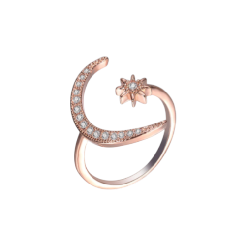 Moon Star Rose Gold Adjustable Ring