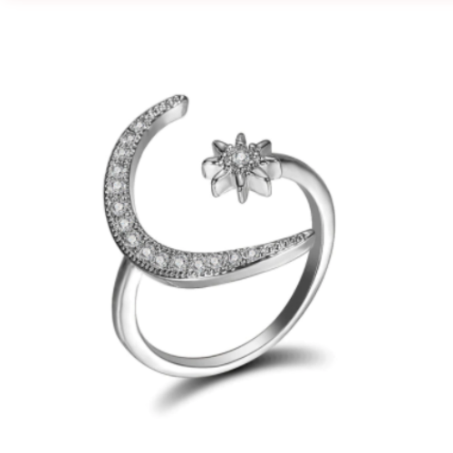 Moon Star Dazzling Open Finger Ring