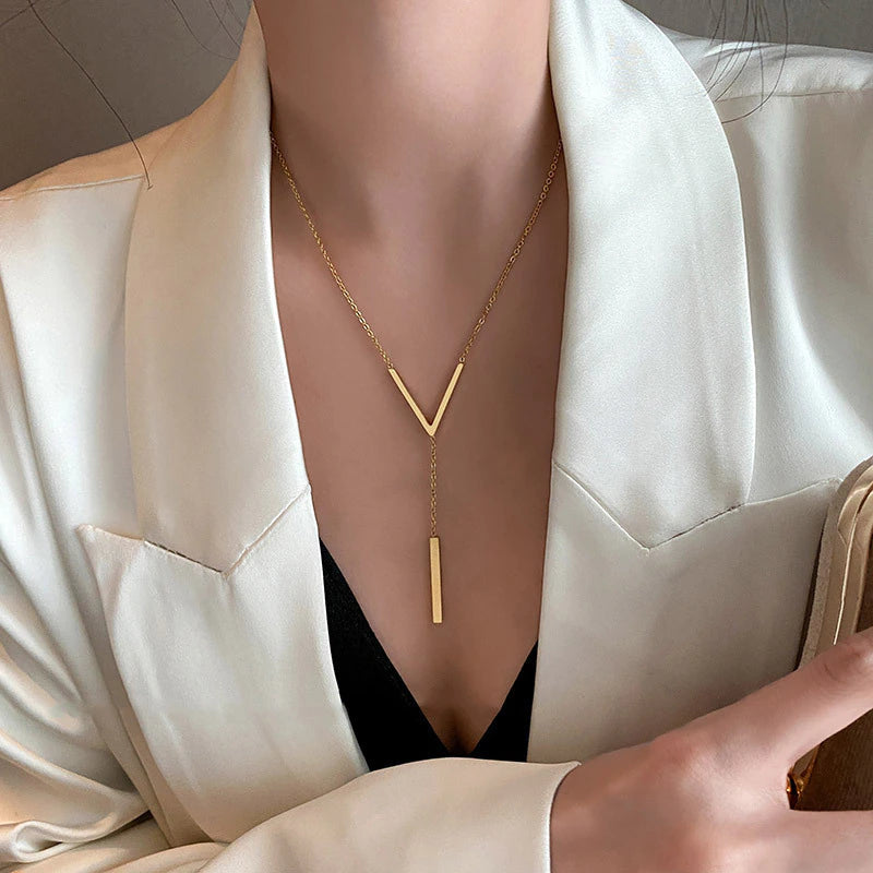 V Shape Women Gold Necklace