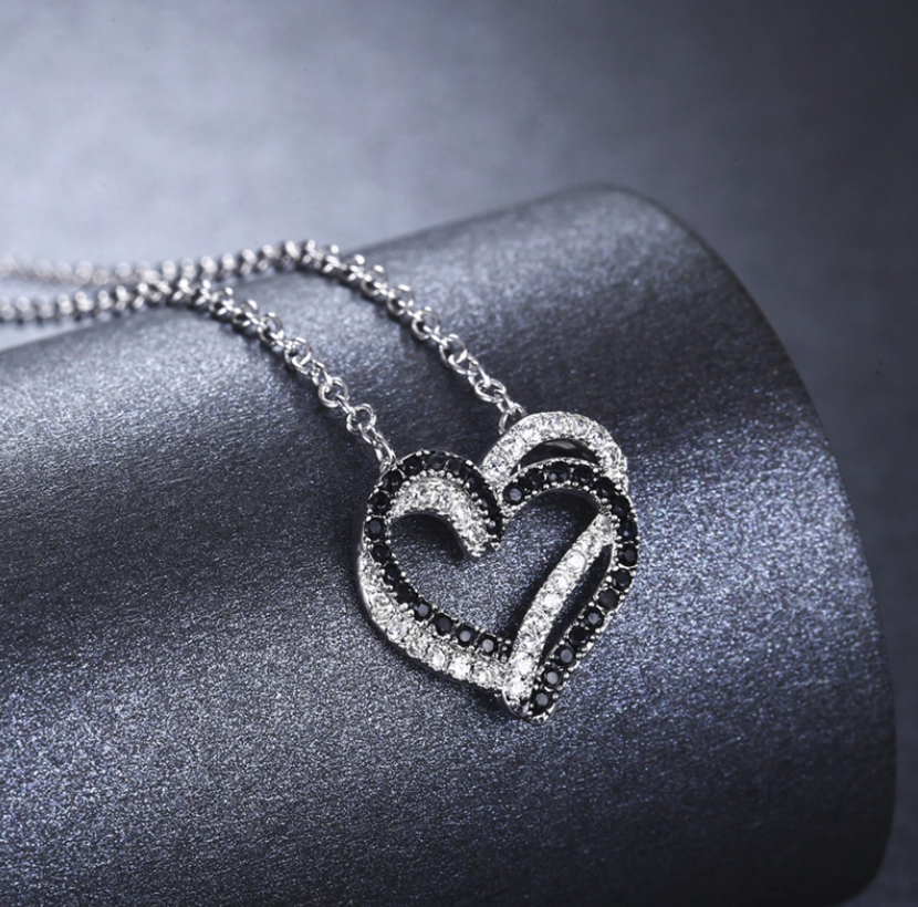 Black & White Heart Stone Necklace