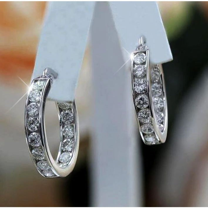 Silver Zircon Crystal Small Hoop Earrings