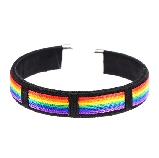 Rainbow String Bangle & Charms Open Cuff Bracelet