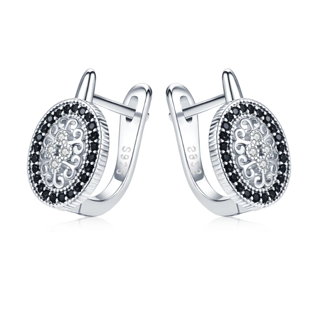 Oval Black Spinel Hoop Earrings