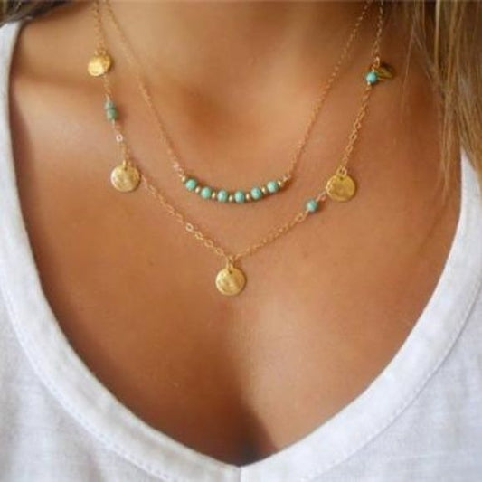Teal & Gold Women Vintage Necklace
