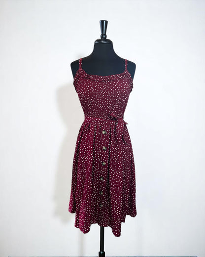 Floral Burgundy Ruffled Neckline Sundress