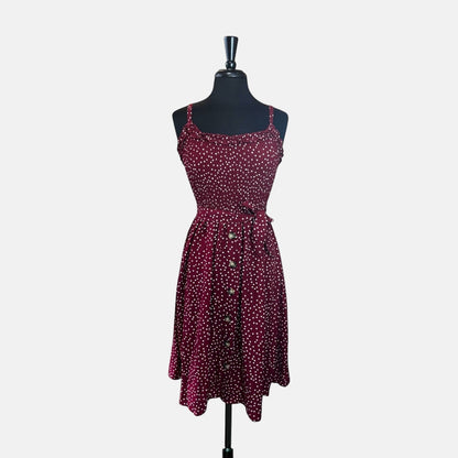 Polkadot Burgundy Ruffled Neckline Sundress