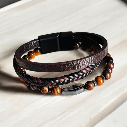 Pulsera clásica de cuero multicapa para hombre