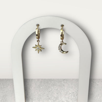 Star And Moon Earrings Set