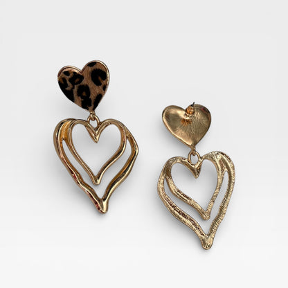 Leopard Print Heart Dandle Earring