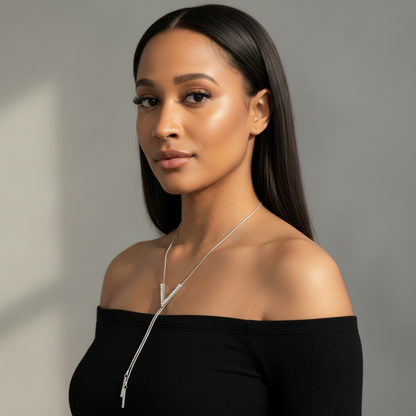 V Shape Silver Long Necklace