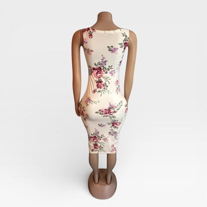 Vestido de punto suave con estampado floral color marfil para mujer