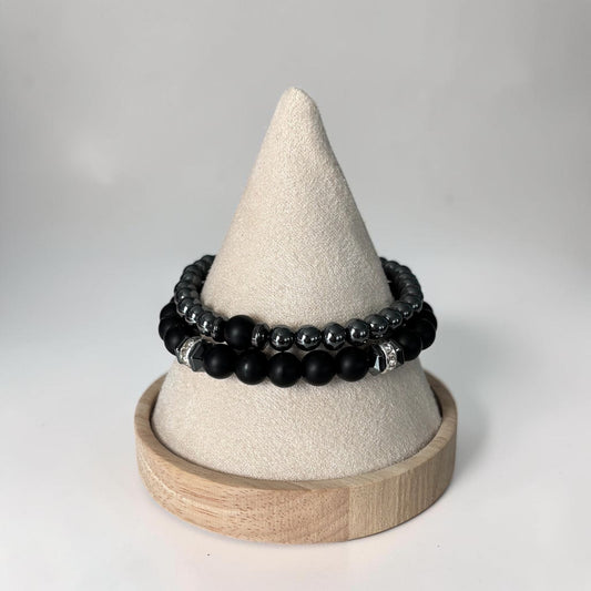 Juego de 2 pulseras de cuentas de piedra