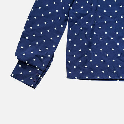 Navy Polka Dot Keyhole Long Sleeve Blouse