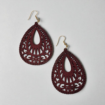 Wood Hollow Out Drop Earrings