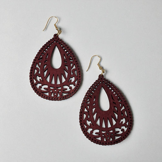 Wood Hollow Out Drop Earrings