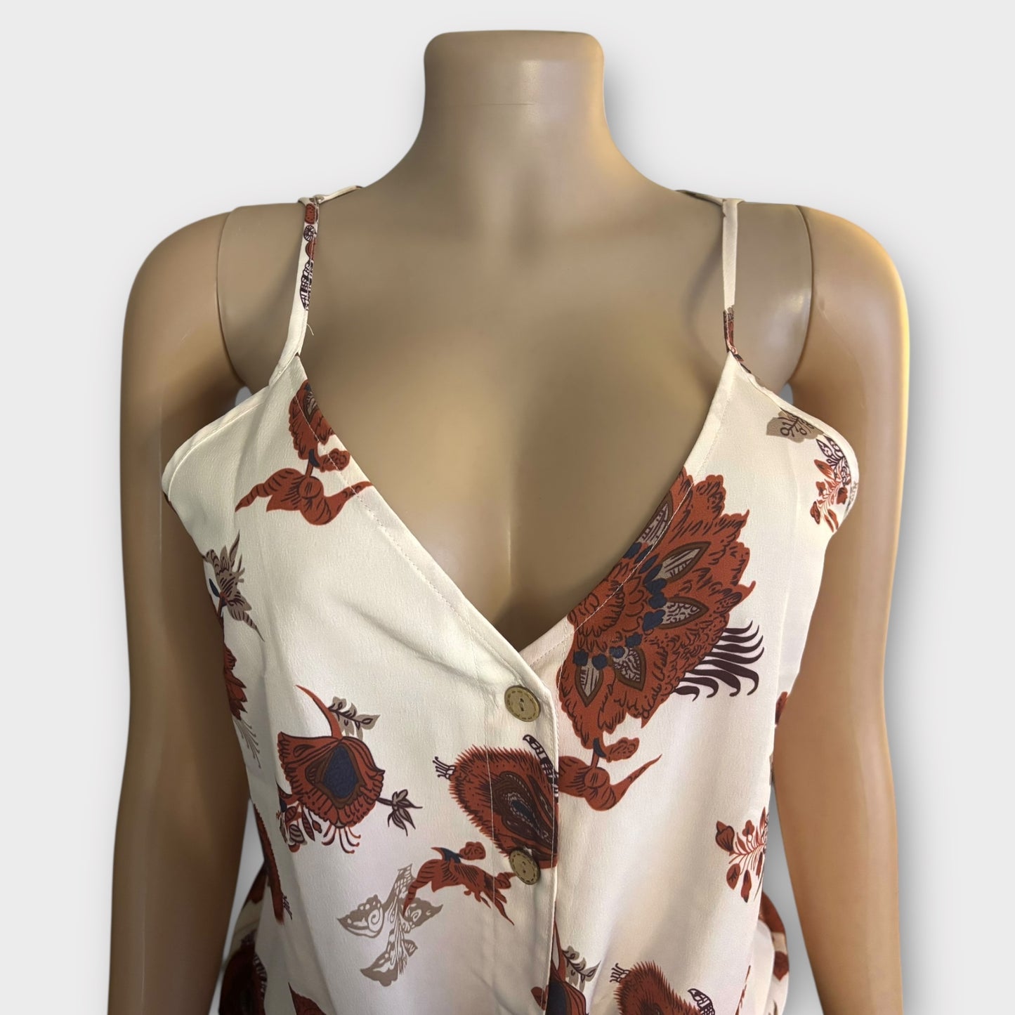 Camiseta sin mangas con estampado floral y lazo para mujer