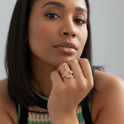 Moon Star Dazzling Open Finger Ring