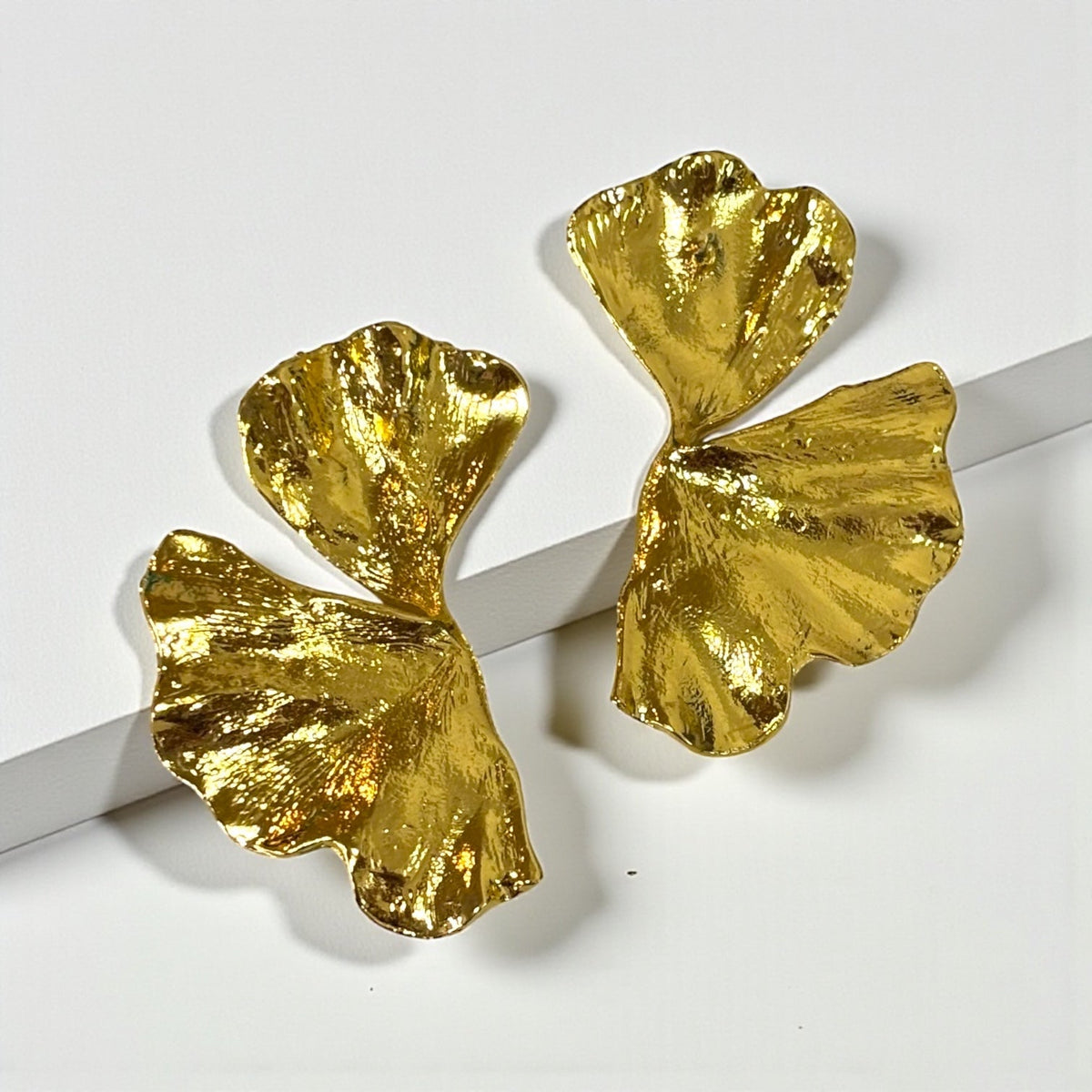 Gold Ginkgo Leaf Statement Drop Earrings
