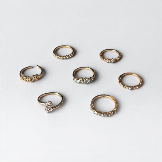 Juego de 7 anillos de oro bohemio