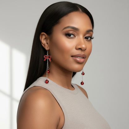 Red Ribbon Christmas Bells Earring