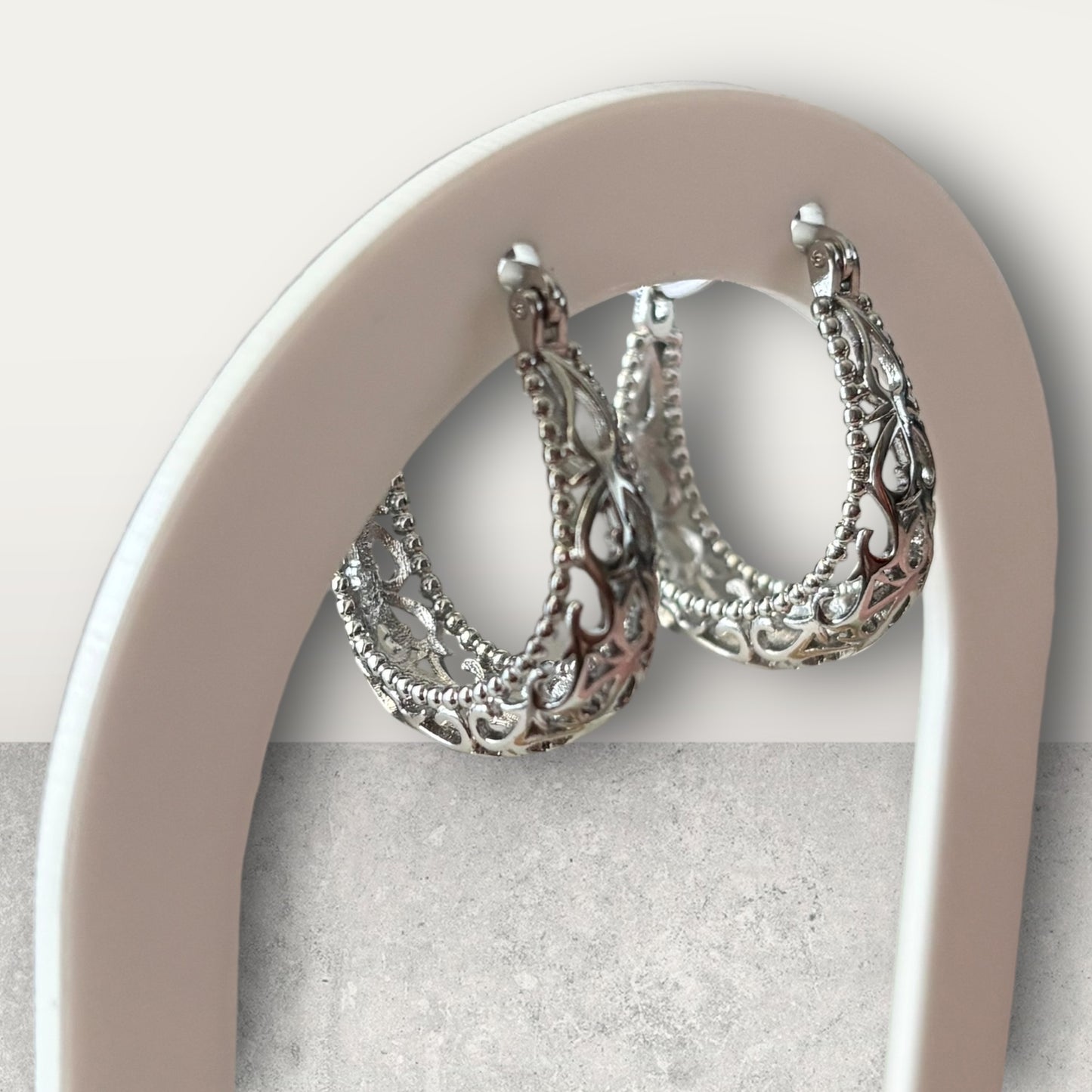Hollow Silver Hoop Earring