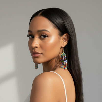 Geometric Beaded Dangle Earrings