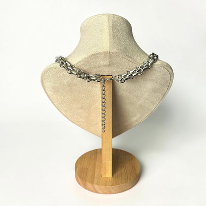 Two-Tone Layered Heart Charm Statement Necklace