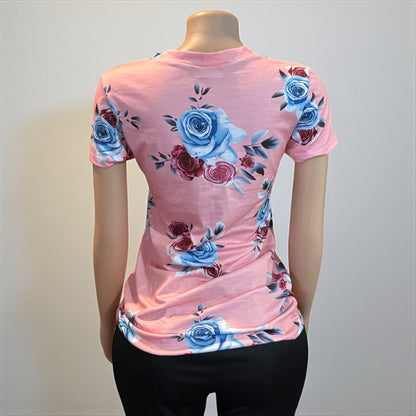 Pink Floral Shirt With Knot Top