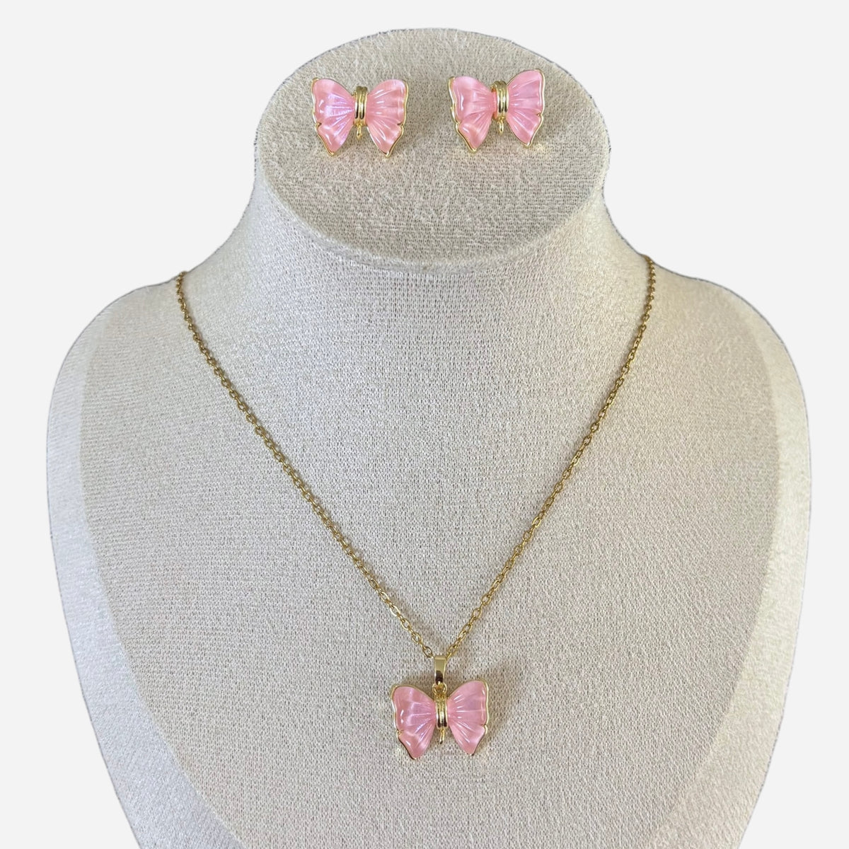 Pink Bow Necklace & Earring Set