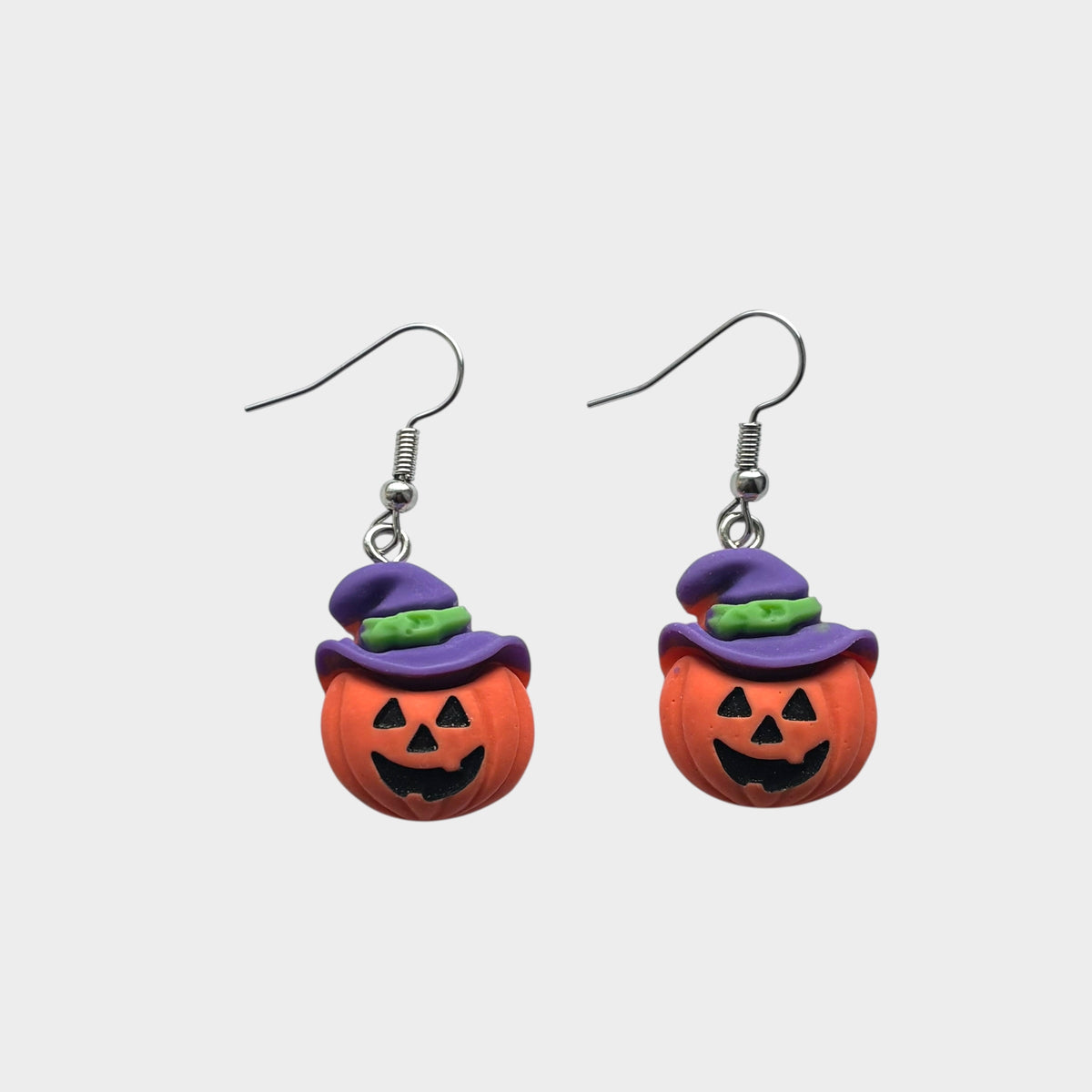 Pumpkin & Purple Witch Hat Dangle Earrings