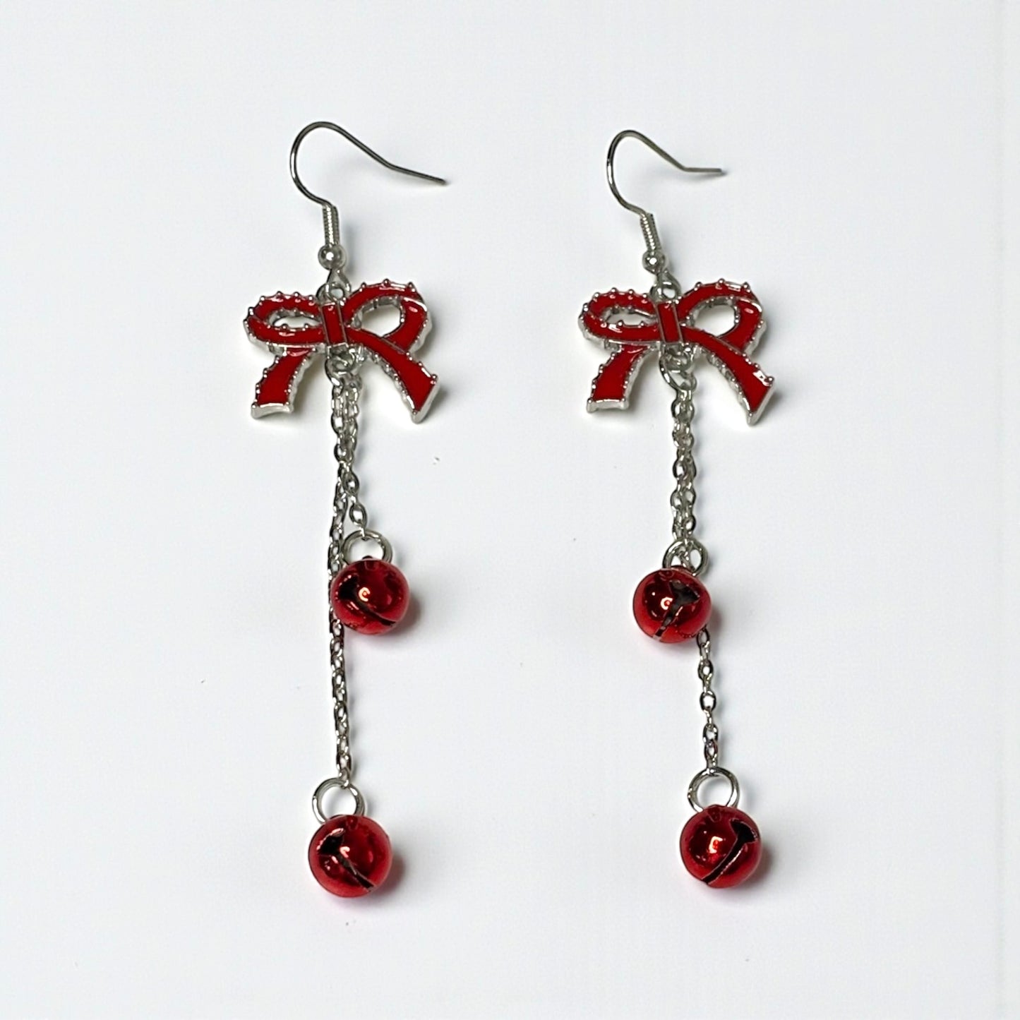 Red Ribbon Christmas Bells Earring