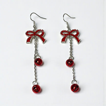 Red Ribbon Christmas Bells Earring